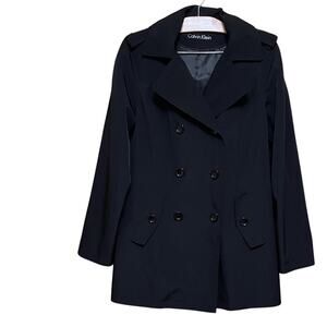 Calvin Klein Women's Elegant Black Hooded  Pea Coat. M